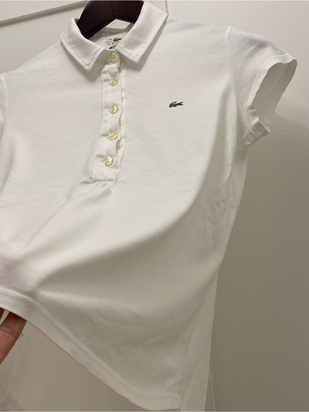 Lacoste Women's White Short-Sleeve Button-Down Polo with Green Logo - Picture 6 of 9